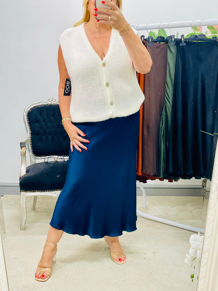 LADIES SATIN MAXI SKIRT - WINE, BLACK, BROWN, RUST, KHAKI, GOLD, NAVY