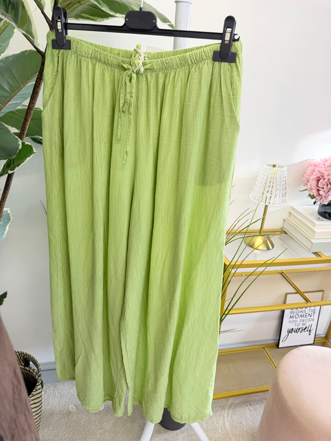 Ladies Non Crease Wide Leg Trousers - Rust, Coral, Black, White, Khaki, Lime, 