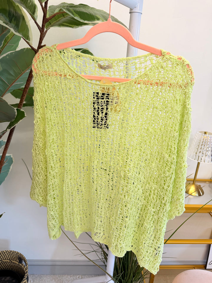 Ladies Oversize Crochet Poncho Top - Lime, White, Blue, Pink & Orange