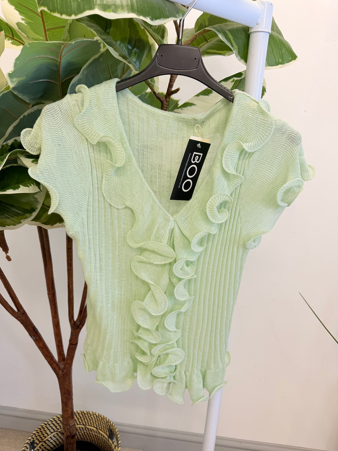 Ladies Stretch Frill Summer Top - Lemon, Black, Pink, Mint, White, Blue