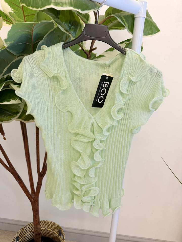 Ladies Stretch Frill Summer Top - Lemon, Black, Pink, Mint, White, Blue
