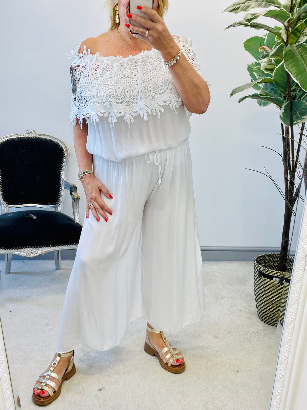 LADIES LACE CROCHET BARDOT SUMMER TOP - FUSCHIA, WHITE, PALE BLUE & PALE PINK