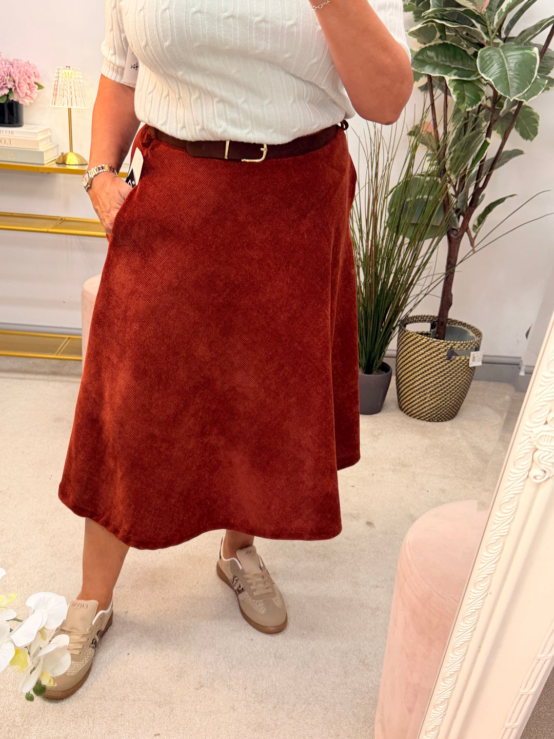 Ladies Corduroy A Line Skirt - Khaki, Black, Mocha, Rust & Brown