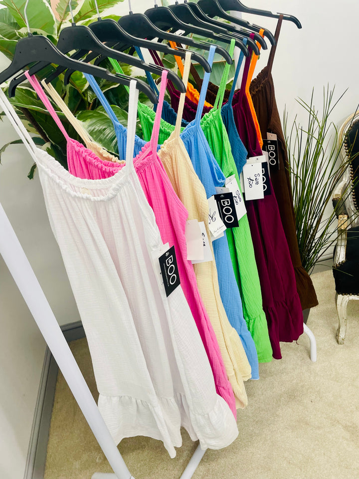 LADIES CHEESECLOTH SUMMER CAMI DAY DRESS 9 COLOURS