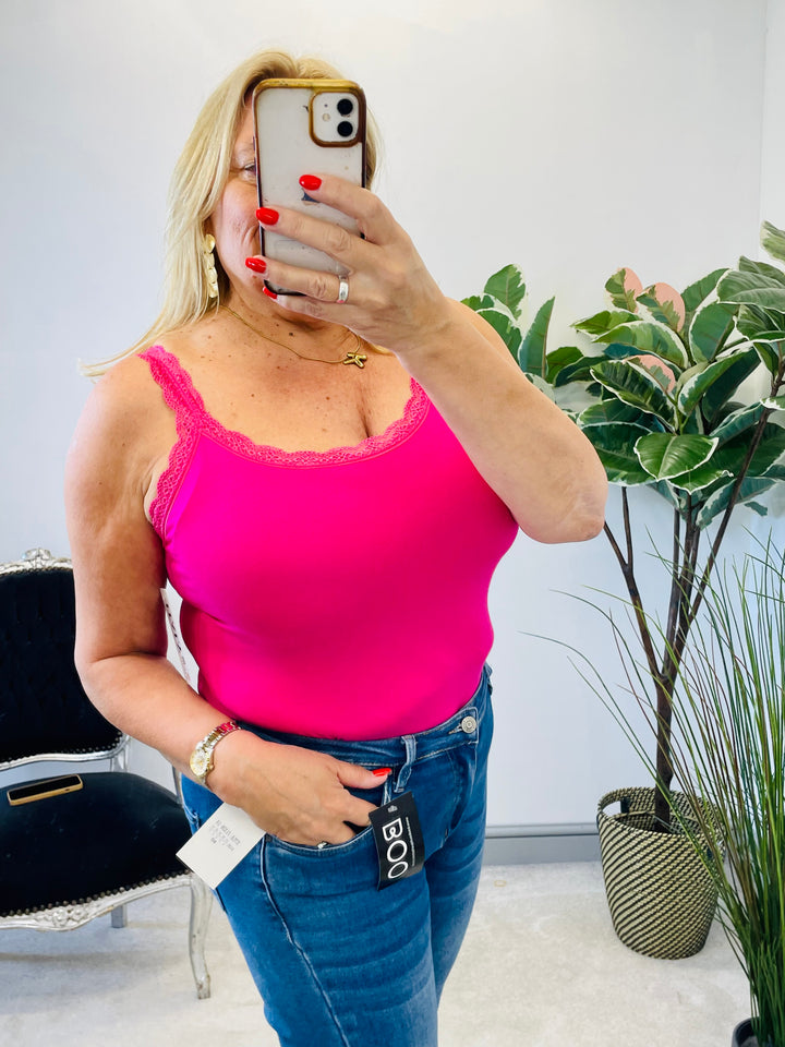 LADIES LACE EDGE SUMMER CAMI VEST TOP - 9 COLOURS