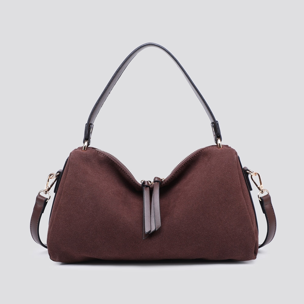 LADIES FASHION FAUX SUEDE HAND BAG - BLACK, BROWN, COFFEE MOCHA