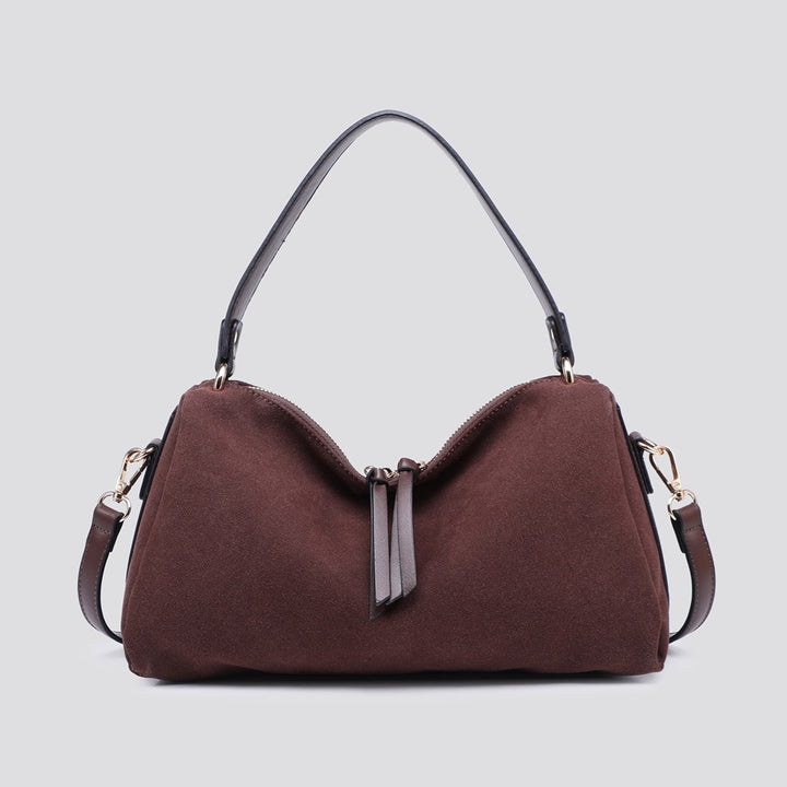 LADIES FASHION FAUX SUEDE HAND BAG - BLACK, BROWN, COFFEE MOCHA