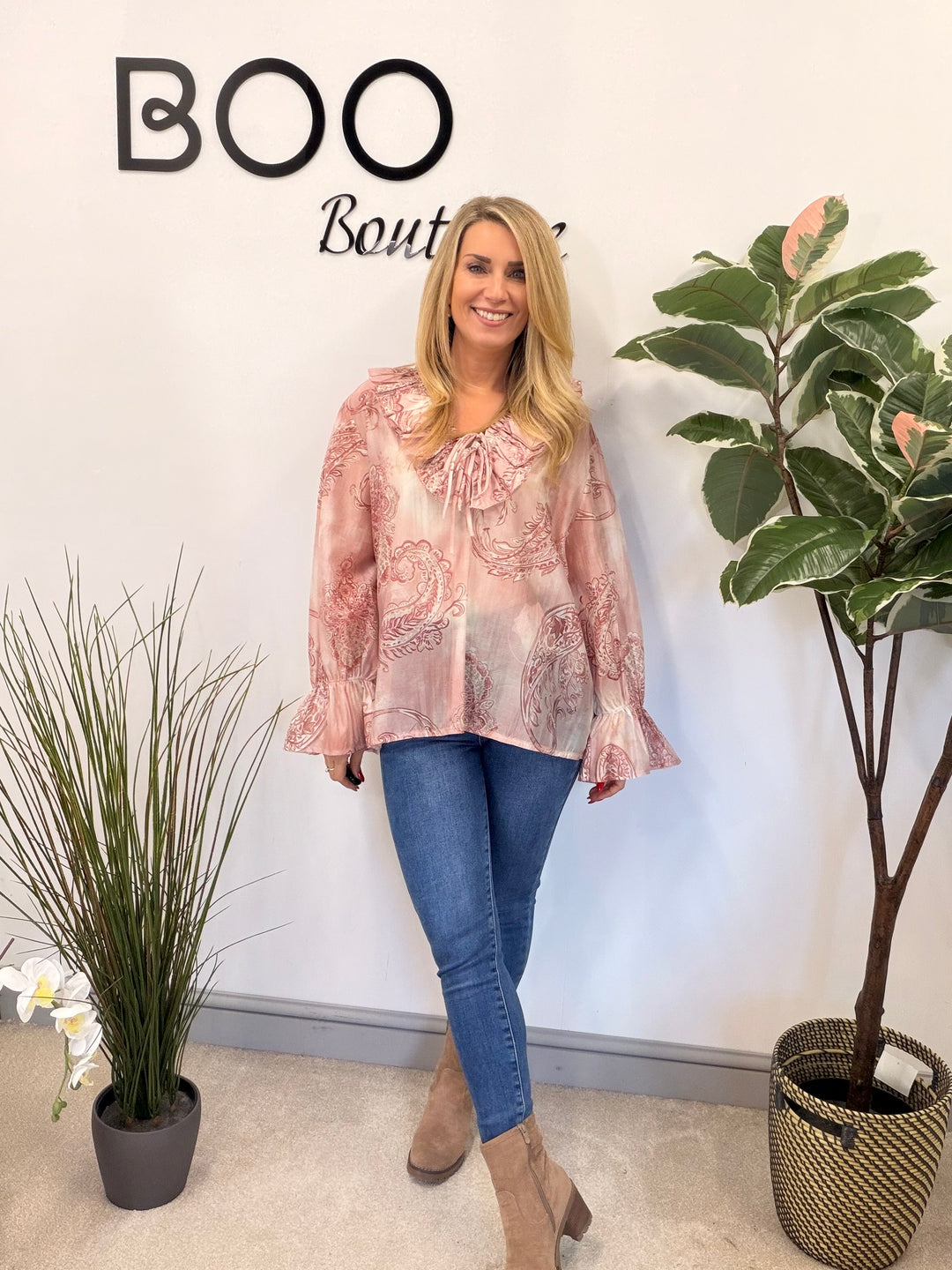 LADIES COTTON PAISLEY PRINT FLOATY BLOUSE - PINK, BEIGE, BLUE, BLACK, MOCHA