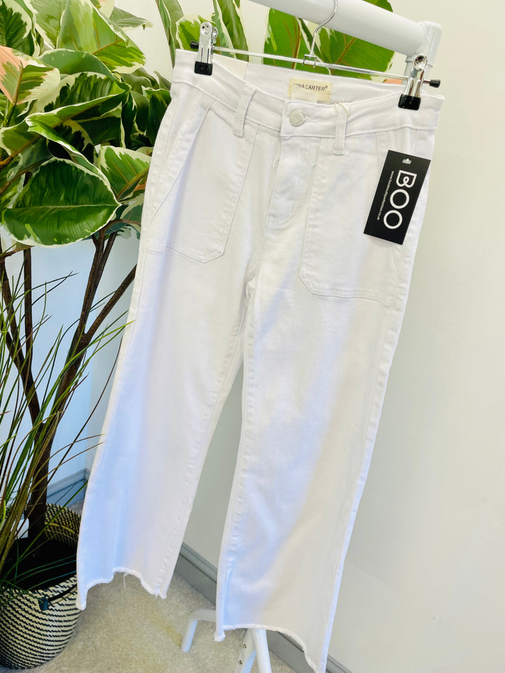 LADIES WOMENS WHITE DENIM CROPPED RAW EDGE SUMMER JEANS