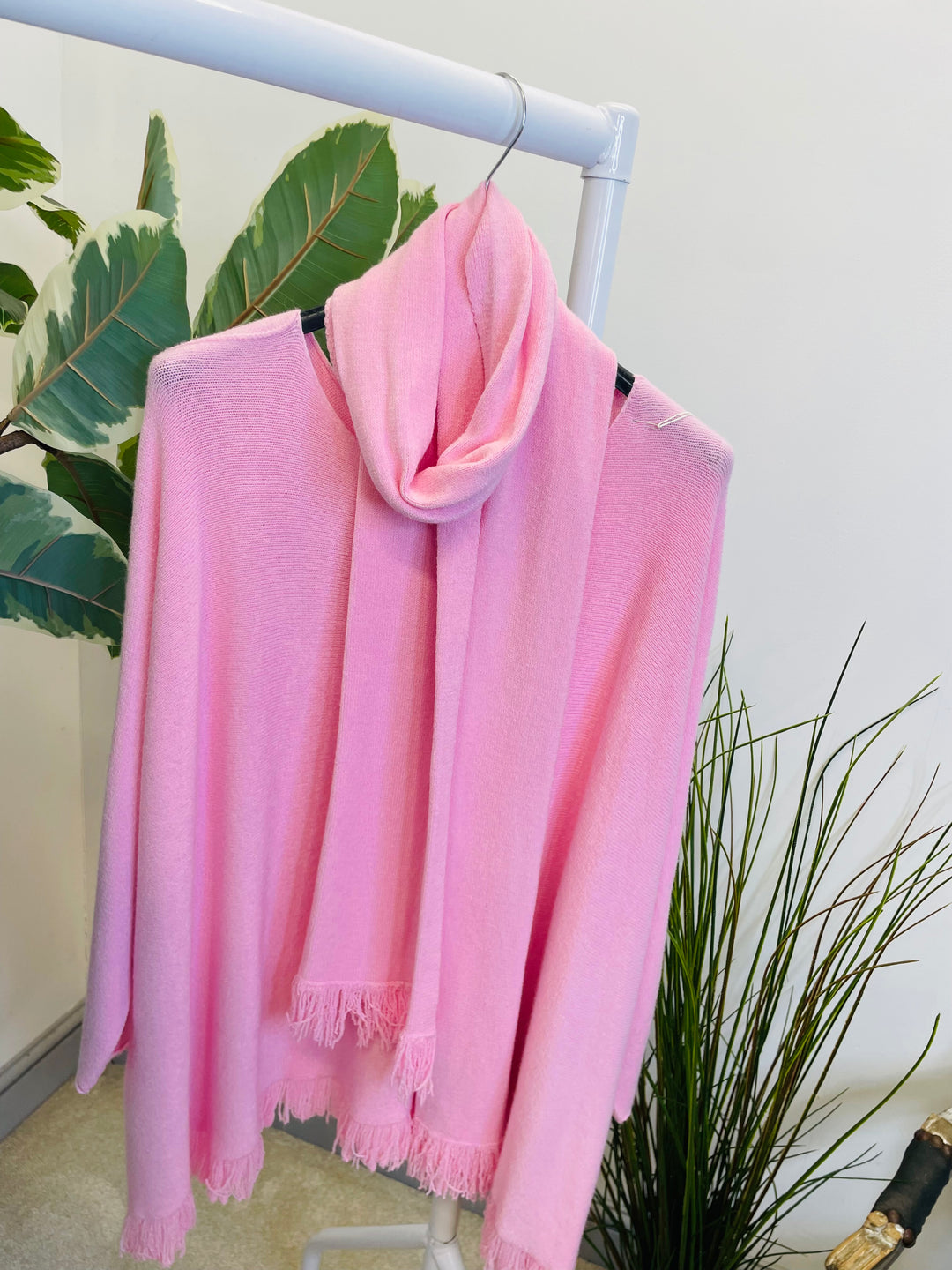 LADIES OVERSIZE JUMPER & SCARF SET PINK