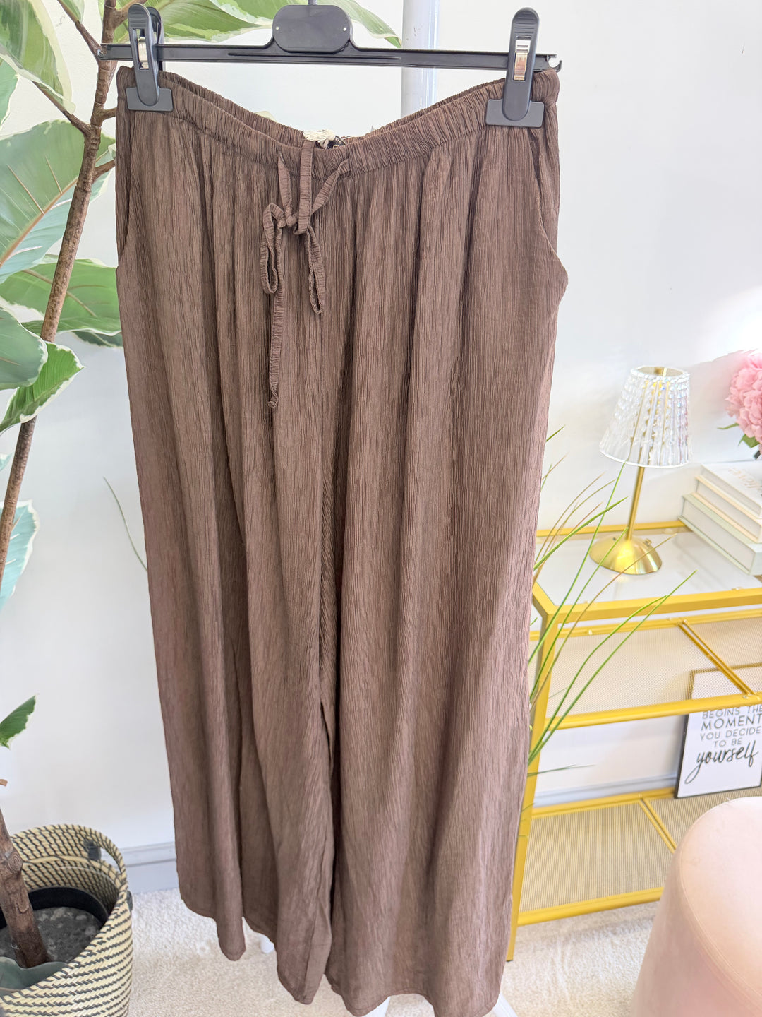 Ladies Non Crease Wide Leg Trousers - Rust, Coral, Black, White, Khaki, Lime, 