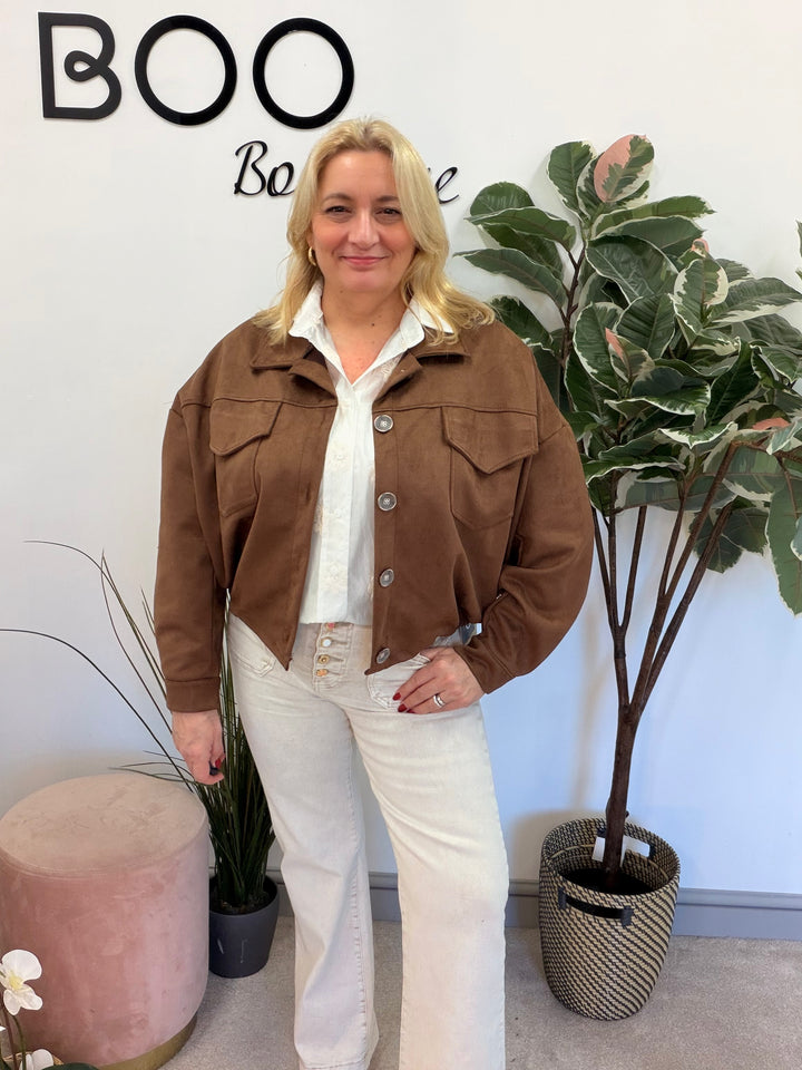 Ladies Fashion Faux Suede Bomber Jacket - camel, brown & lime