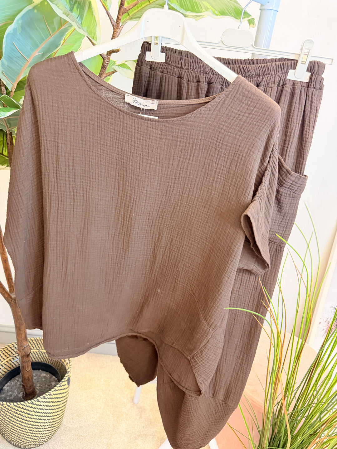 Ladies Cheesecloth Harem Trouser Co Ord - Black, Lemon, Coral, Pink, Blue, Khaki, Beige & Brown