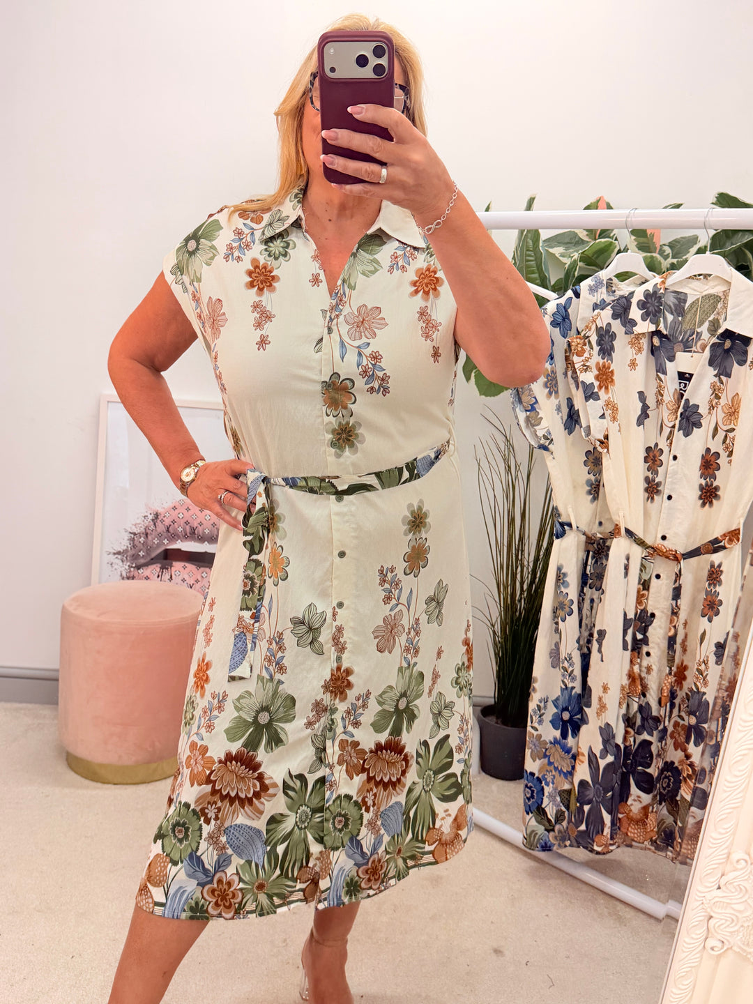 Ladies Cream Shirt Summer Dress - Navy, Black, Khaki