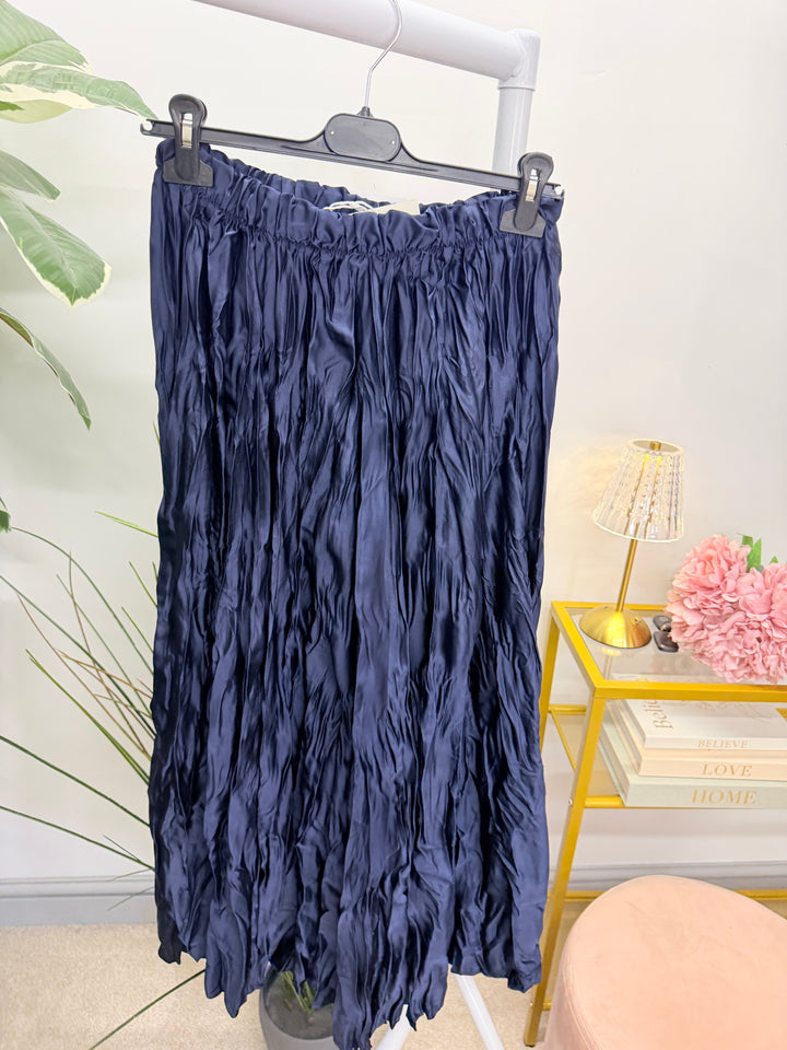 Ladies Fashion Satin Crinkle Maxi Skirt - Black, Navy, Brown, Khaki & Lime