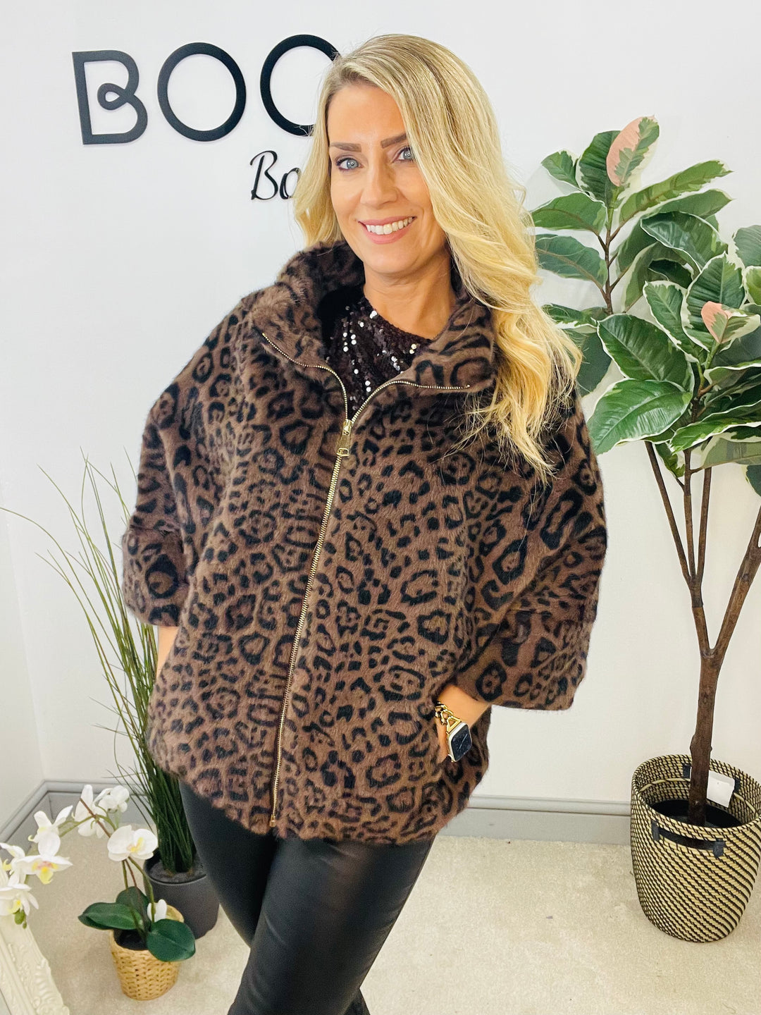 LADIES LUXURY FAUX FUR CAPE JACKET - BROWN, MINK, CREAM LEOPARD