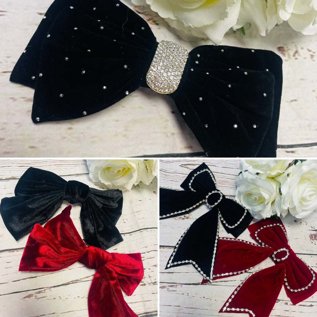 LADIES VELVET HAIR BOWS - BLACK & BERRY BURGUNDY