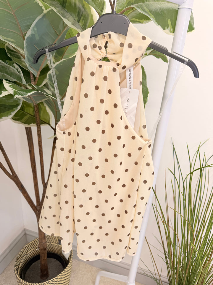 Ladies Fashion Polka Dot High Neck Top cream
