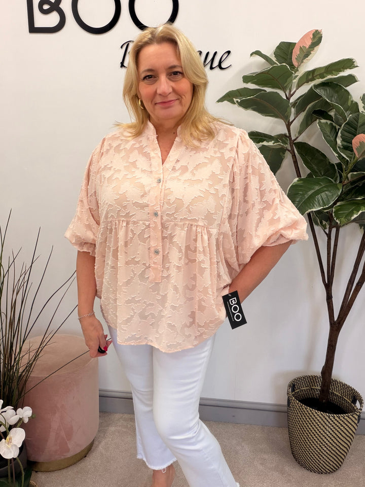 Ladies Fashion Smock V Neck Blouse Top - White, Lemon & Peach