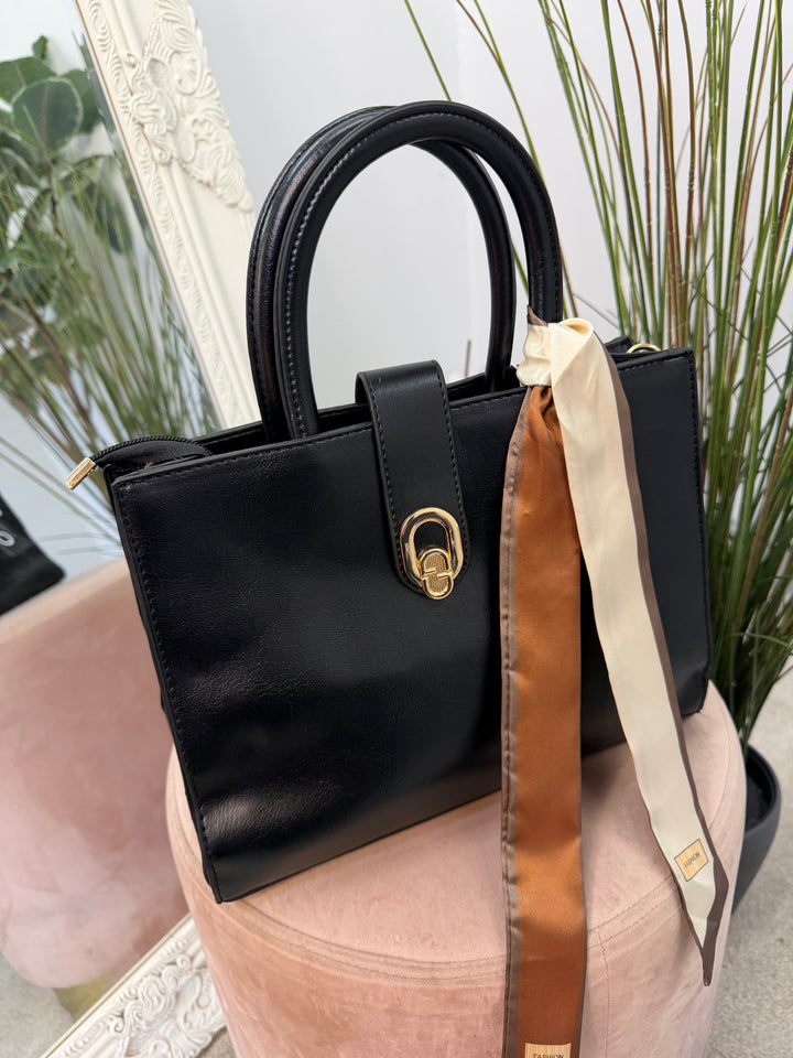 Ladies Fashion Stylish Scarf Handbag - black, brown, tan, & red