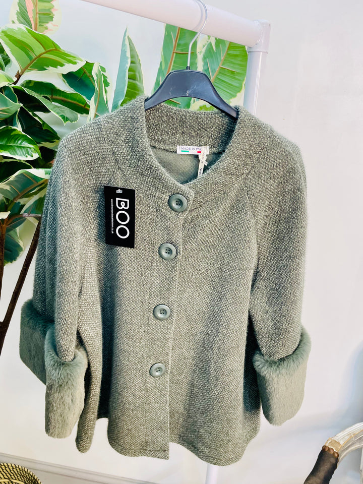 LADIES BOLERO FAUX FUR CARDIGAN JACKET - BLACK, CREAM, CAMEL, KHAKI & BROWN