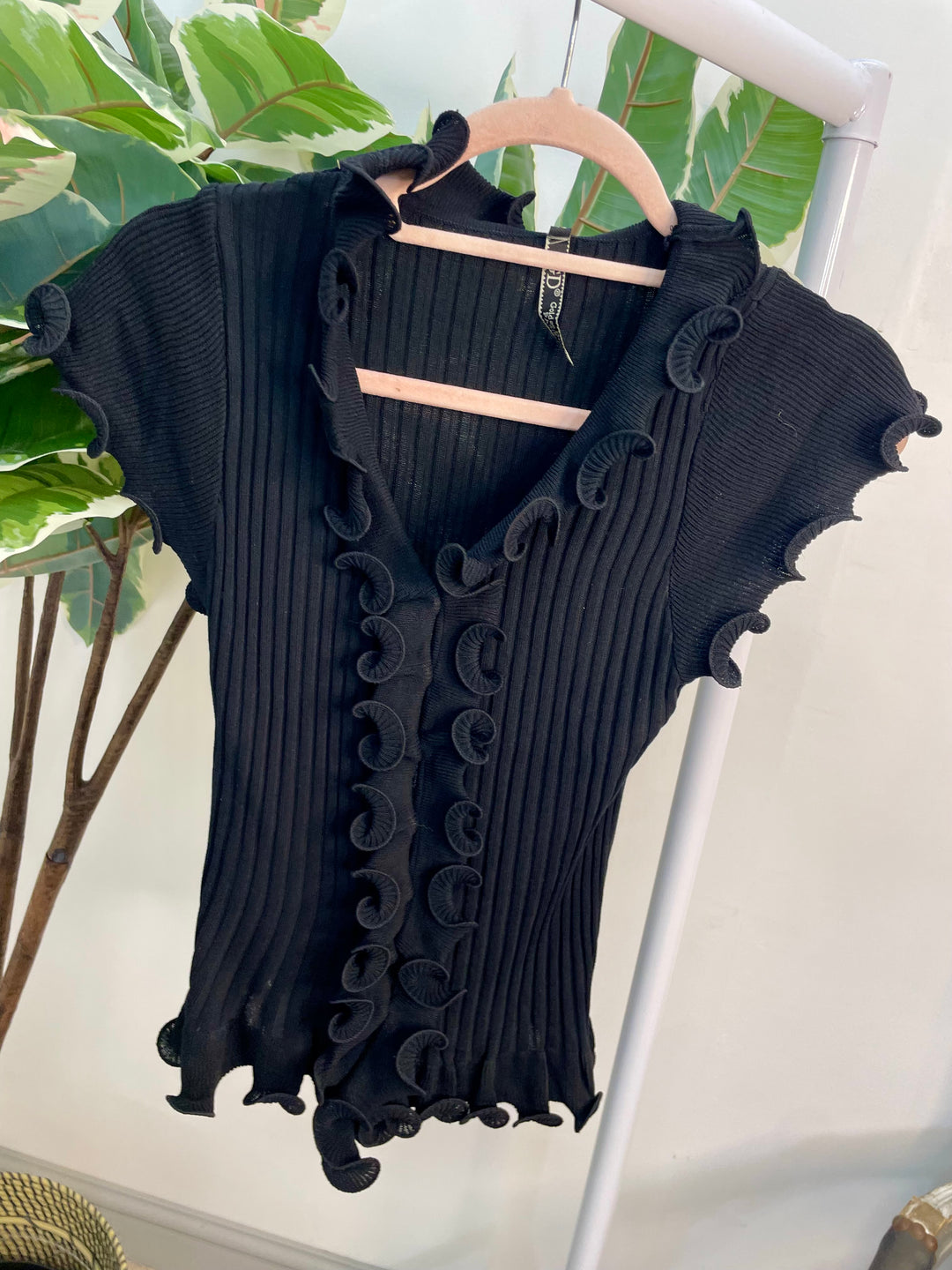LADIES STRETCH RIB KNIT CAP SLEEVE TOP - BLACK & BROWN