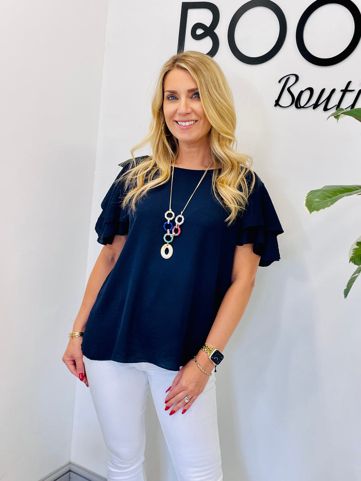 LADIES FRILL SHORT SLEEVE SUMMER TOP