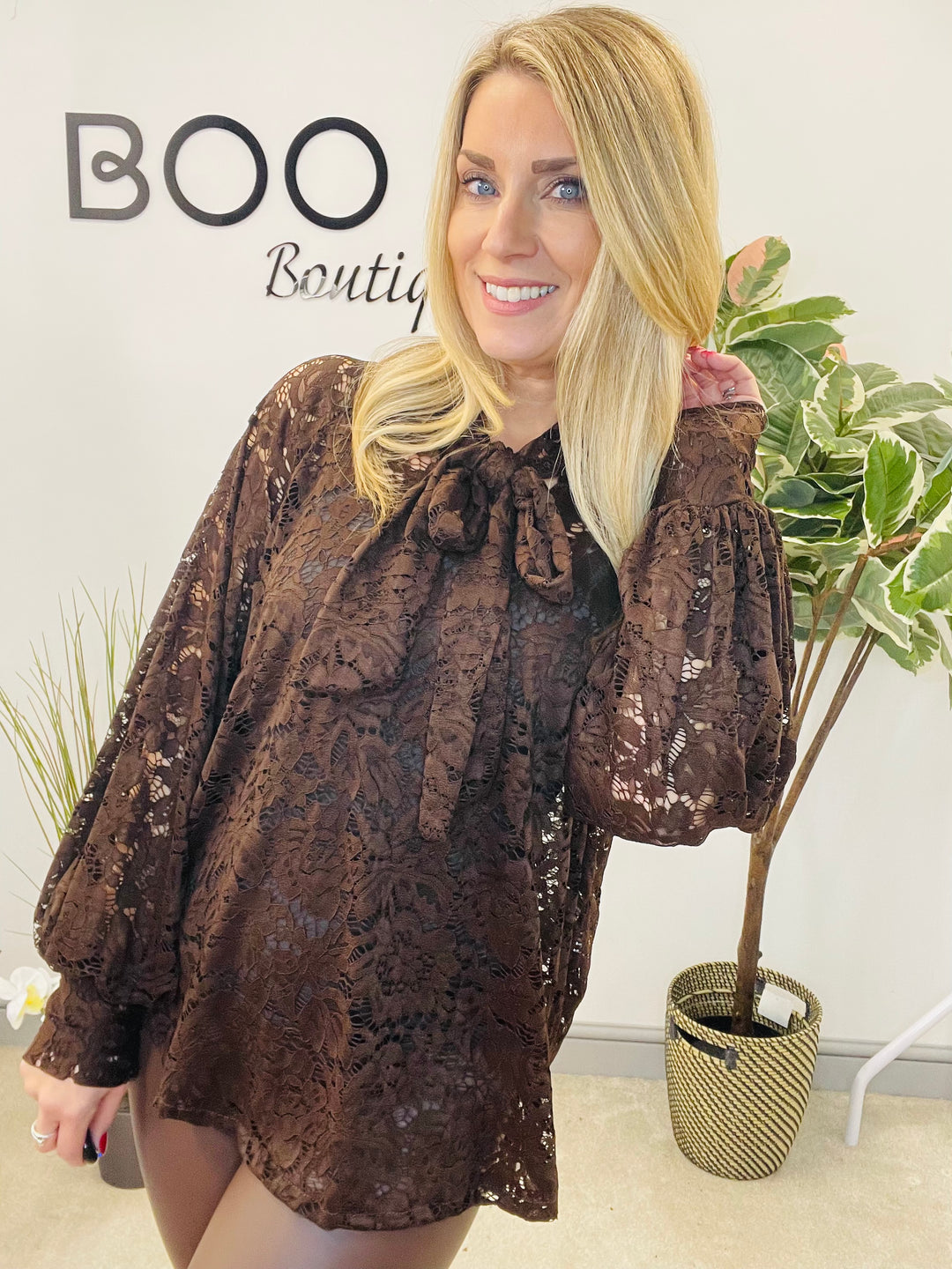 LADIES SHEER LACE BLOUSE SHIRT - WHITE, BLACK, BROWN & BERRY