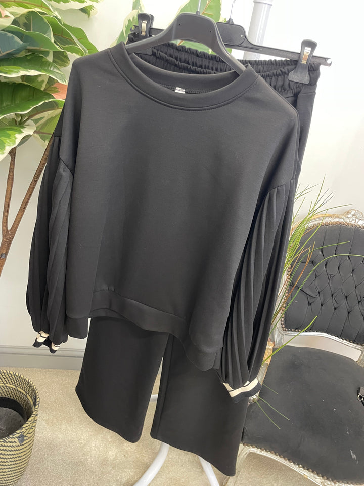 LADIES SCUBA STRAIGHT LEG TROUSER CO ORD SET - BLACK, MOCHA, BROWN