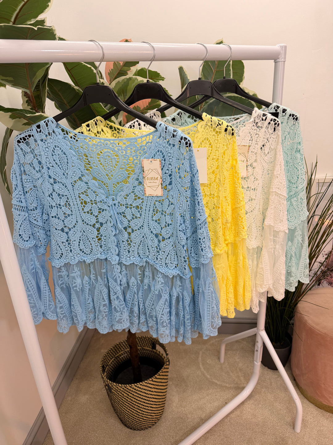Ladies Fashion Crochet Bolero Cardigan Top - white, mint, aqua, lemon