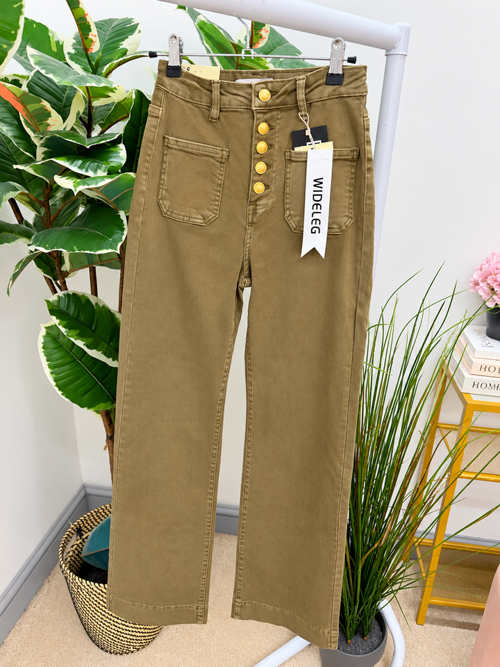 Womens fashion dark beige high waist wide leg denim jeans