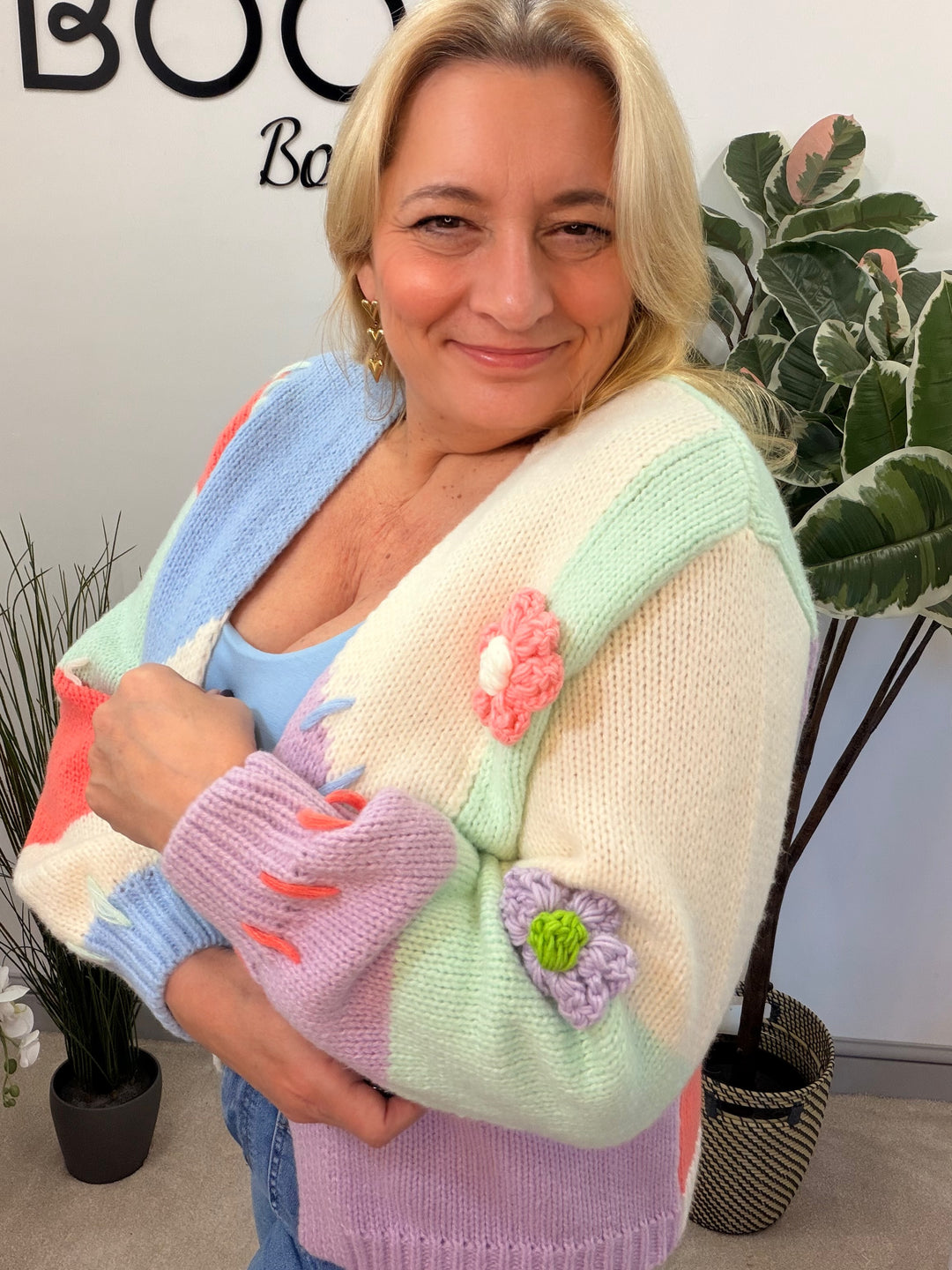 LADIES FASHION CHUNKY KNIT COLOURFUL CARDIGAN