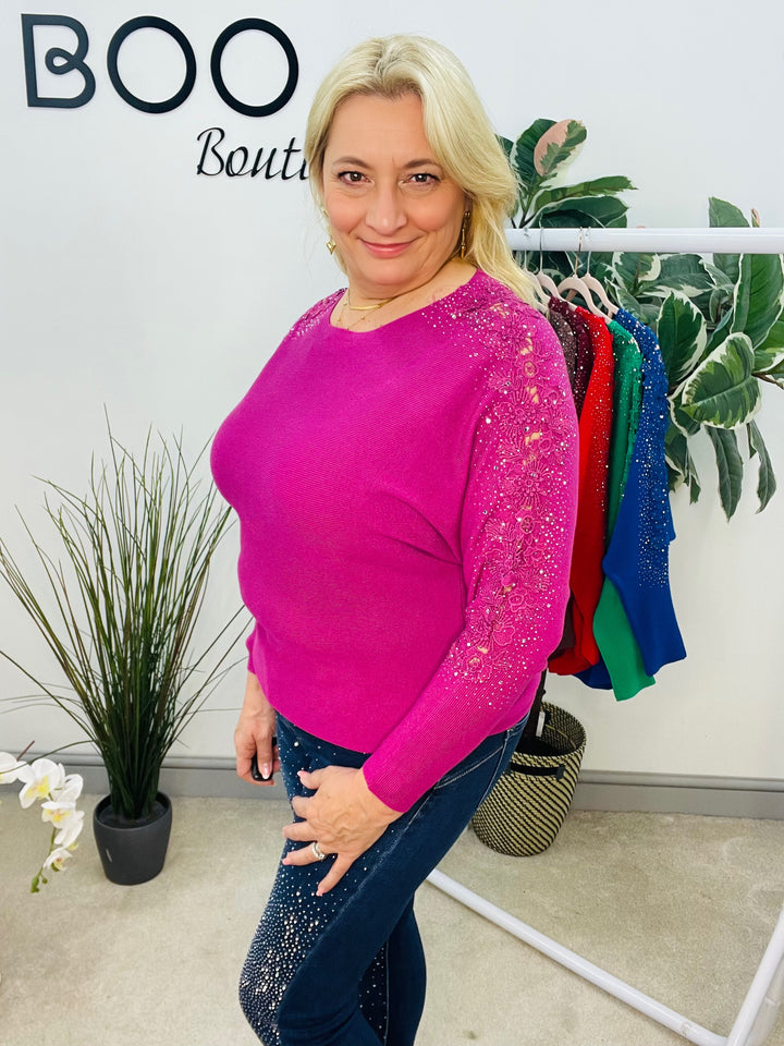 LADIES DIAMANTE SLEEVE BATWING JUMPER MAUVE