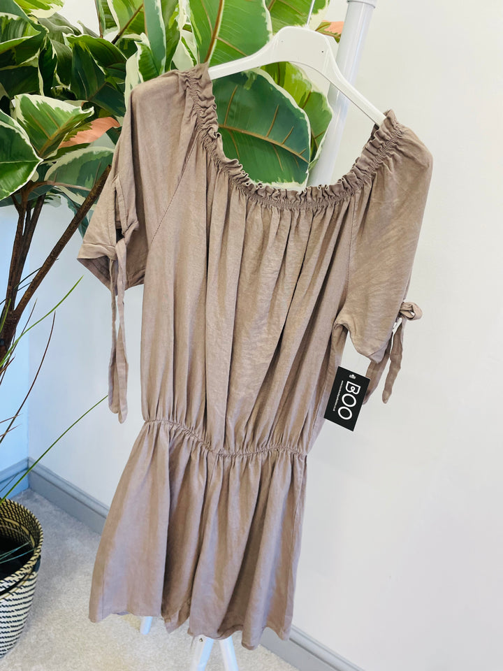 LADIES WOMENS BARDOT SUMMER PLAYSUIT - BLACK, PINK, BROWN, WHITE & KHAKI
