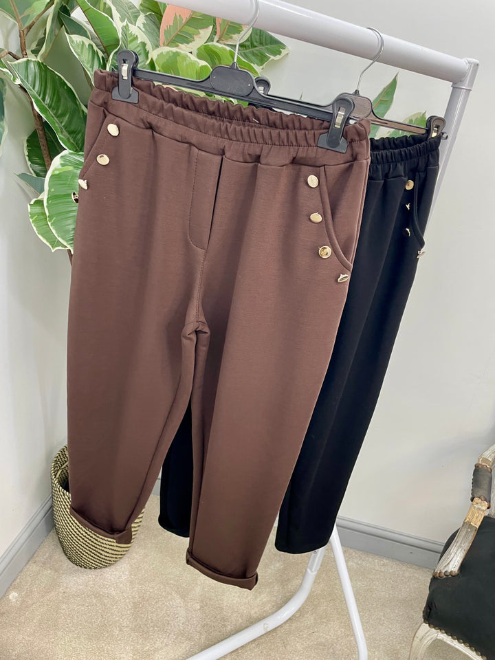 LADIES SCUBA ANKLE GRAZER TROUSERS - BLACK & BROWN