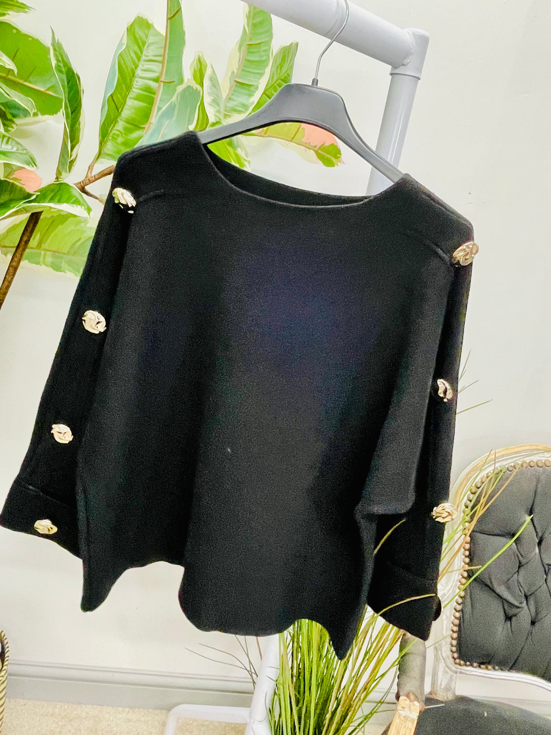 LADIES THICK KNIT GOLD BUTTON JUMPER - WHITE, BEIGE, BROWN & BLACK