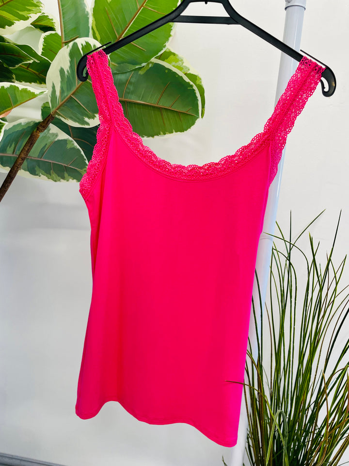 LADIES LACE EDGE SUMMER CAMI VEST TOP - 9 COLOURS