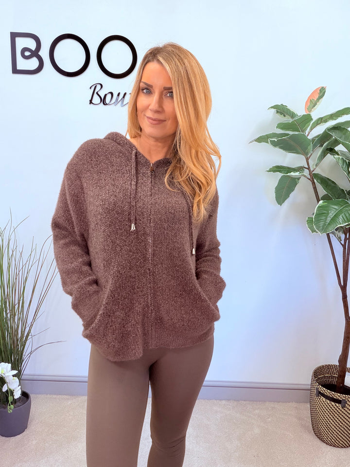 LADIES SOFT FLUFFY HOODY CARDIGAN - LEMON, AQUA, BROWN, PINK, WHITE