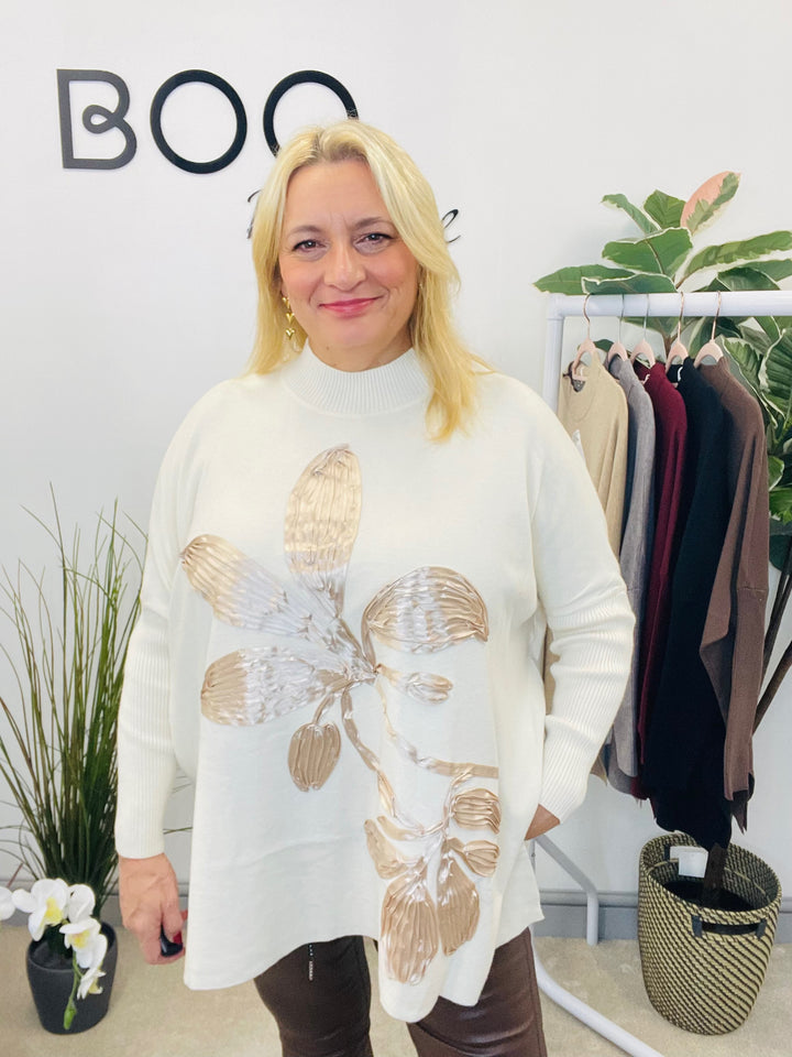 LADIES OVERSIZE LOOSE FIT JUMPER SWEATER CREAM