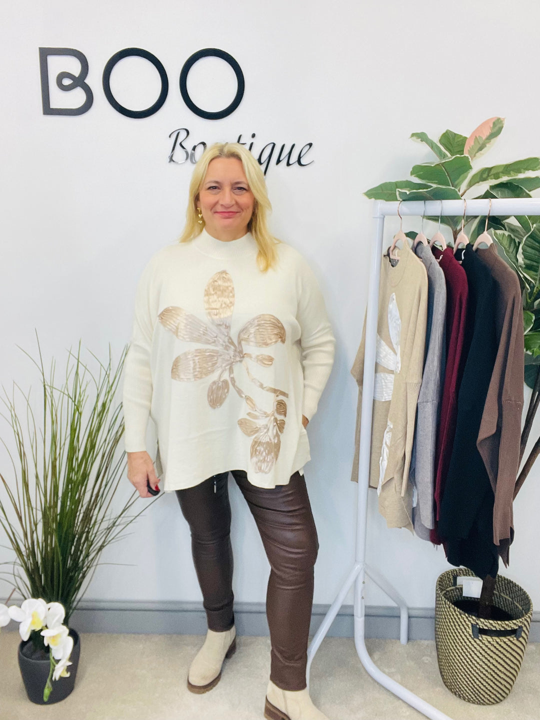 LADIES OVERSIZE LOOSE FIT JUMPER SWEATER CREAM