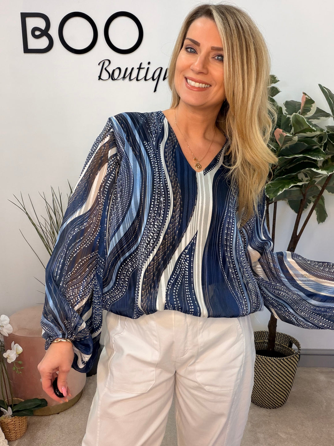 Ladies Fashion Chiffon Long Sleeve Top - black, yellow, pink & navy