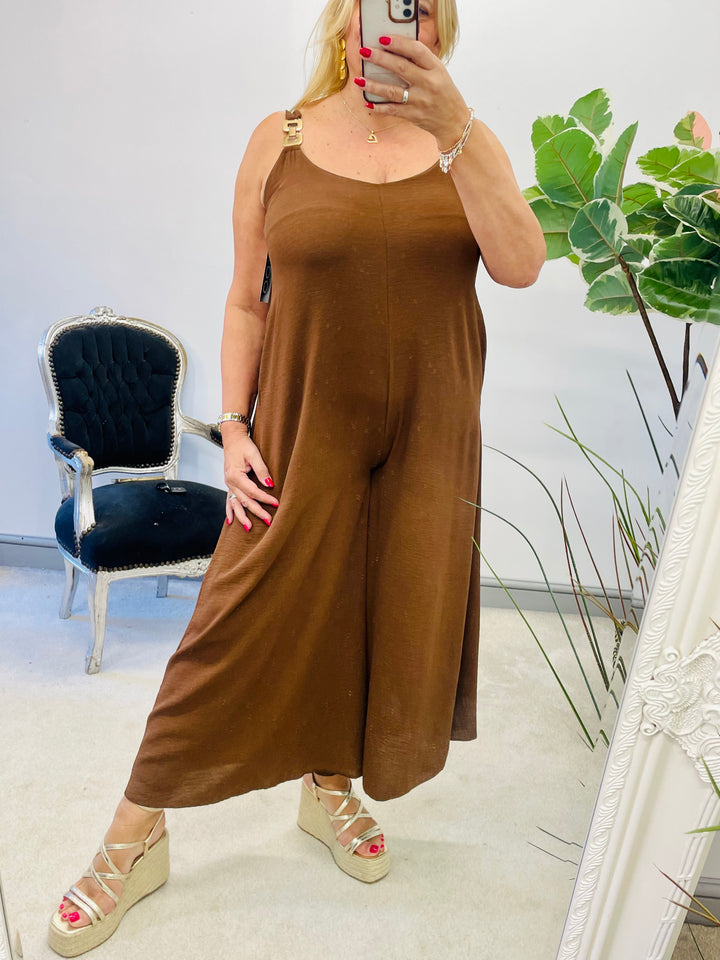 LADIES WOMENS SUMMER HOLIDAY JUMPSUIT - BROWN, CORAL, RED, BLUE & KHAKI