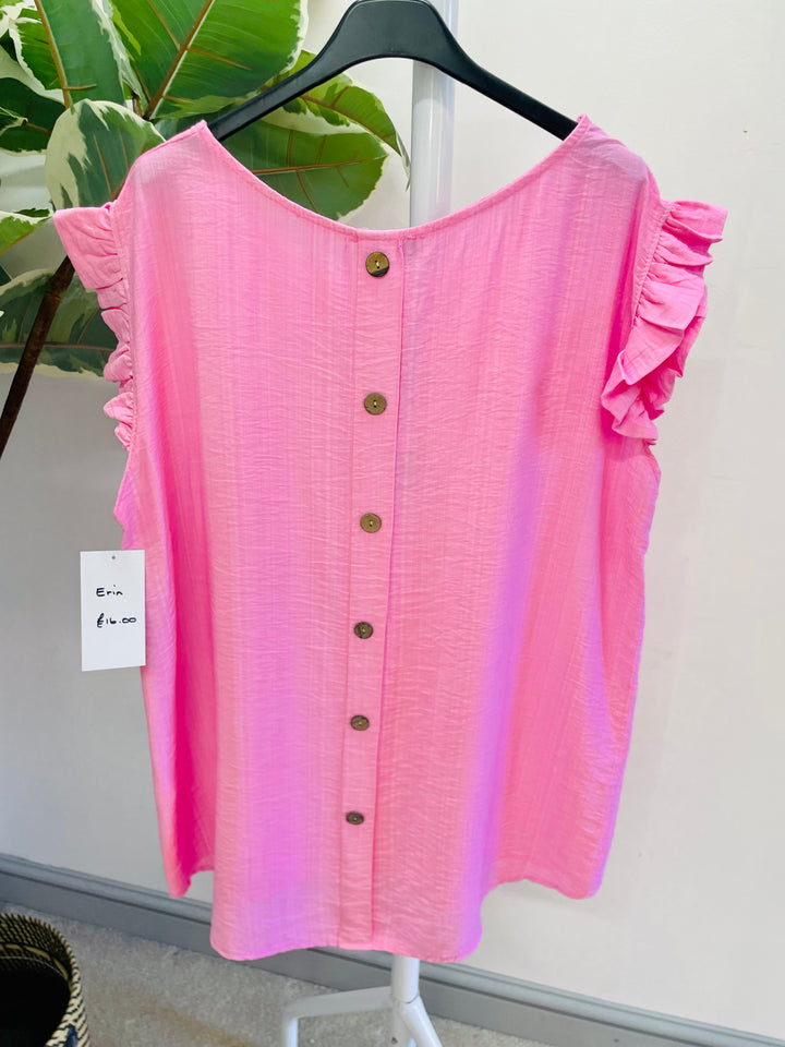 LADIES WOMENS CANDY PINK CASUAL CAP SLEEVE TOP 