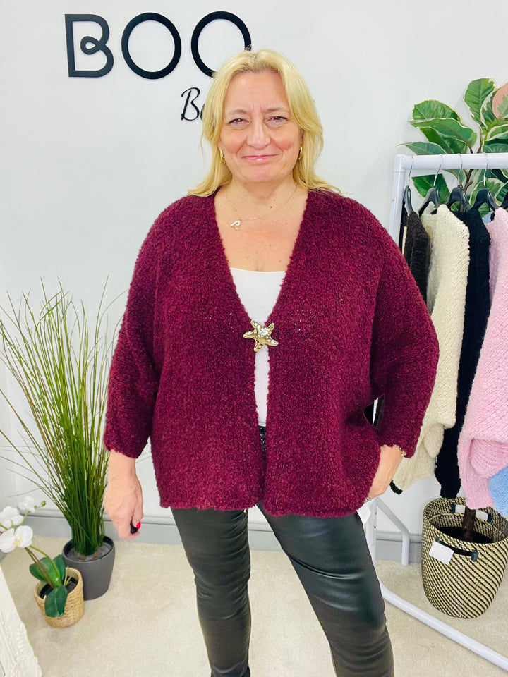 LADIES POPCORN KNIT CARDIGAN - BLACK, BURGUNDY, BROWN, BEIGE, BLUE & PINK