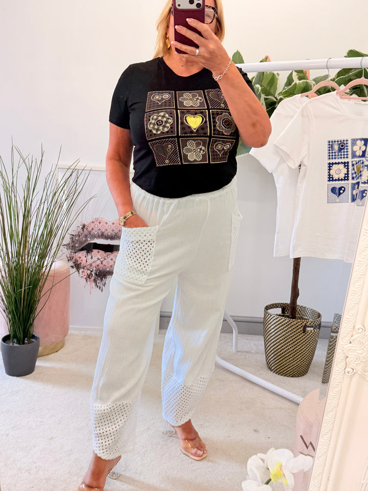 Ladies Fashion Summer T Tee Shirt - black & white