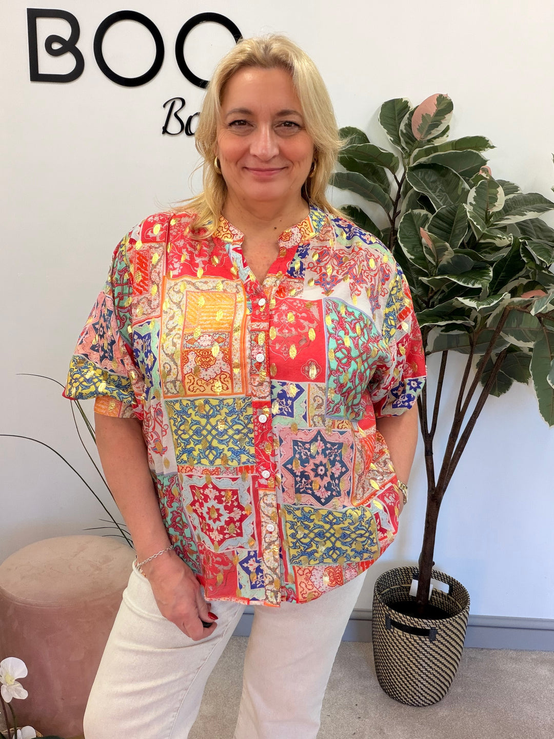 Ladies Red Orange Pink Short Sleeve Blouse Shirt