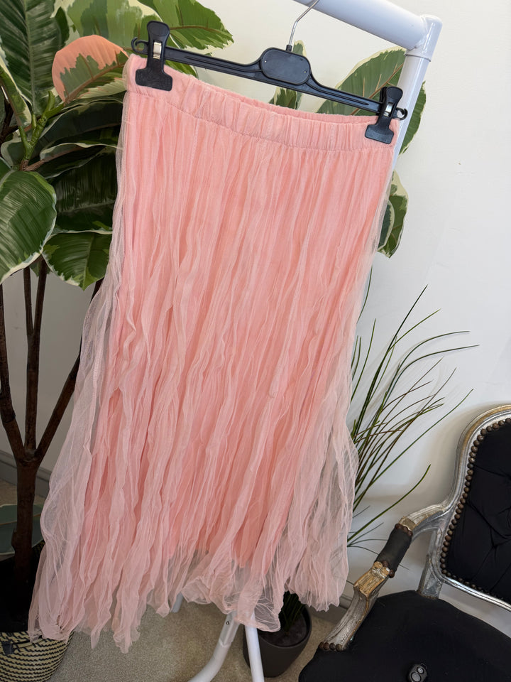 LADIES NET FAIRY MAXI SKIRT - BLACK, BERRY, KHAKI, BEIGE & PINK