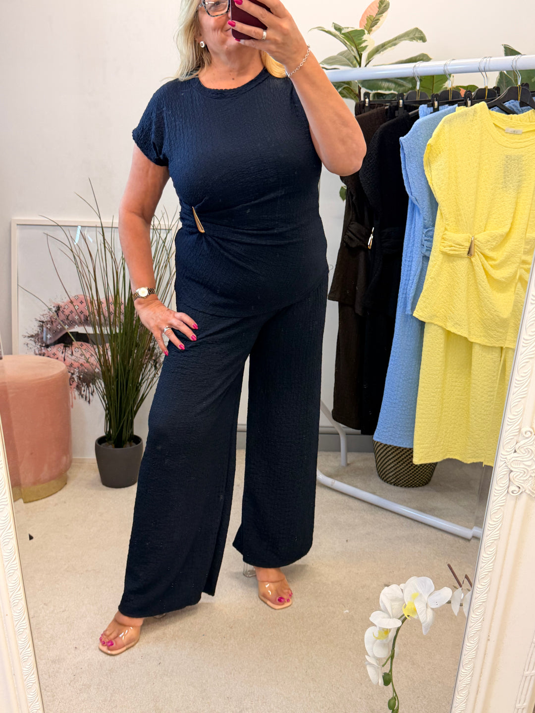 Ladies Wide Leg Trouser Co Ord Set - Black, Navy, Brown, Lemon & Blue