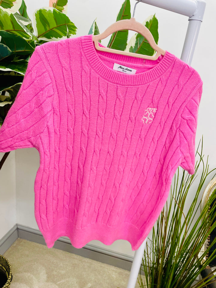 LADIES CABLE KNIT INSPIRED SHORT SLEEVE JUMPER 