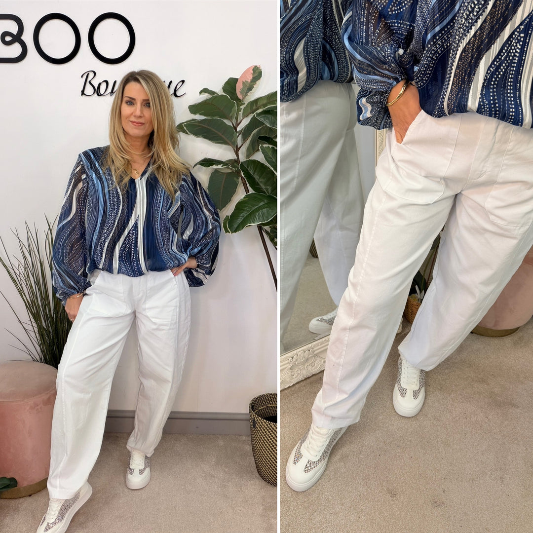 Ladies Fashion Balloon Leg Magic Trousers - pink, black, white & beige